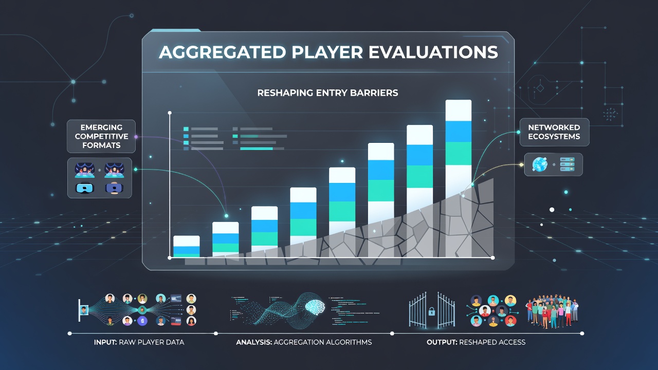 Network graph illustrating connections between player evaluations and competitive format accessibility in online games