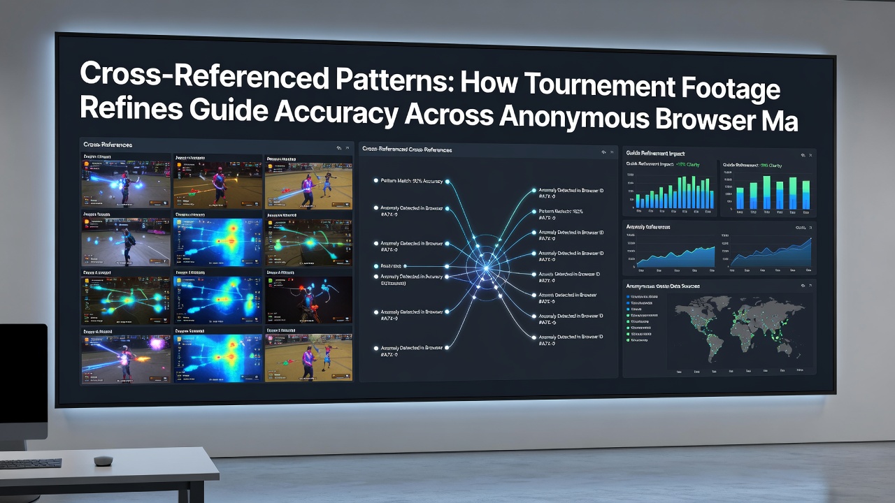 Side-by-side comparison of tournament replay frames and corresponding guide updates for anonymous browser match tactics