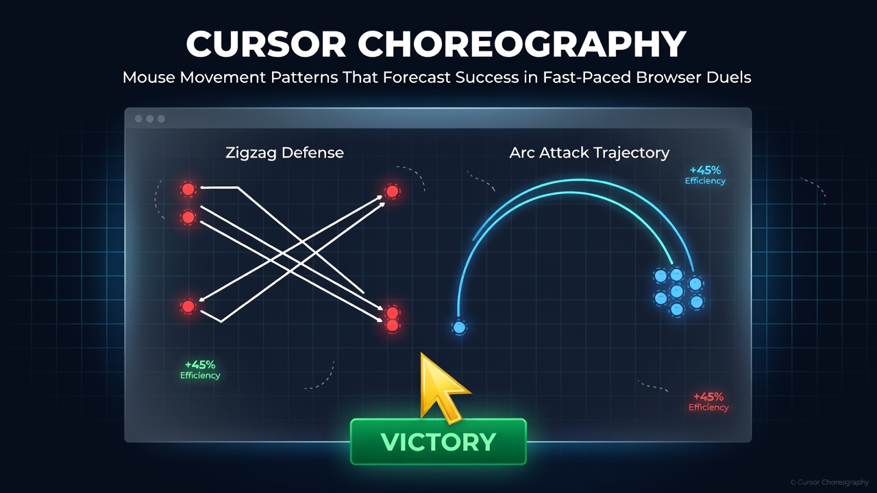 Detailed heatmap of cursor trajectories showing smooth arcs and predictive flicks in a browser duel interface