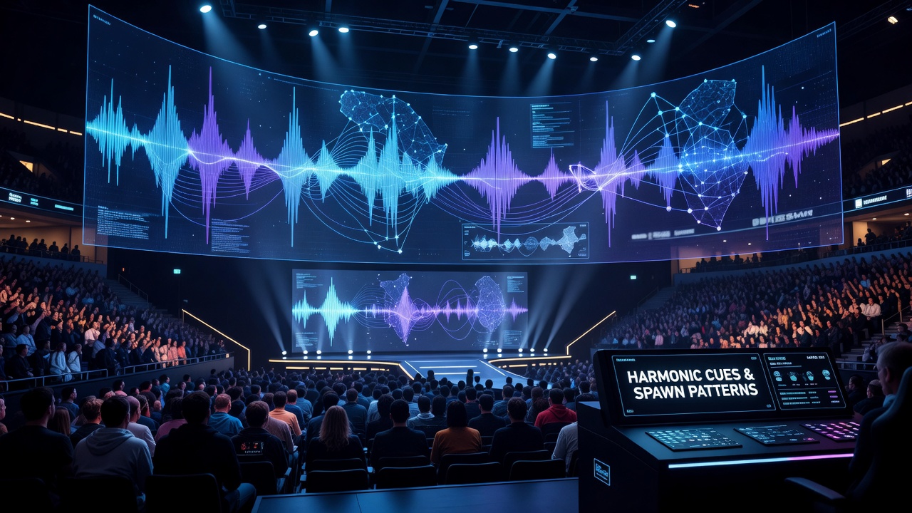 Spectrogram analysis of ambient harmonics aligned with documented spawn locations in a peak-hour arena match