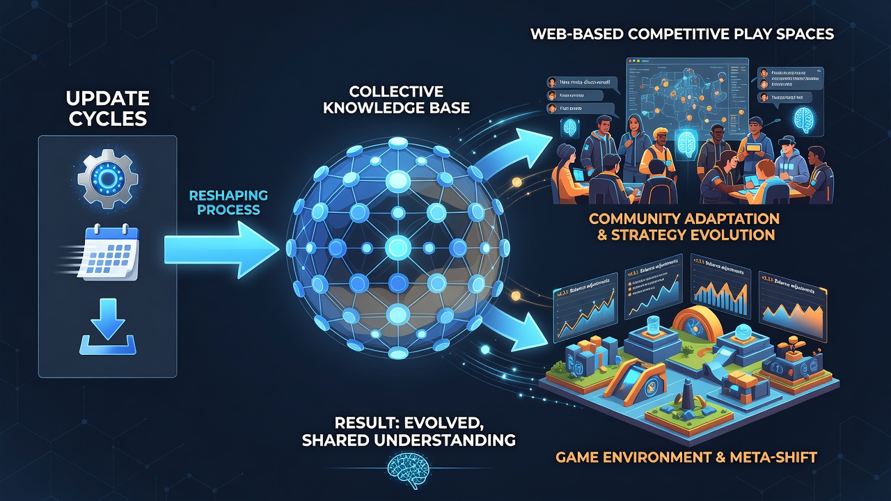 Community members collaborating on strategy documentation updates after a browser game balance patch