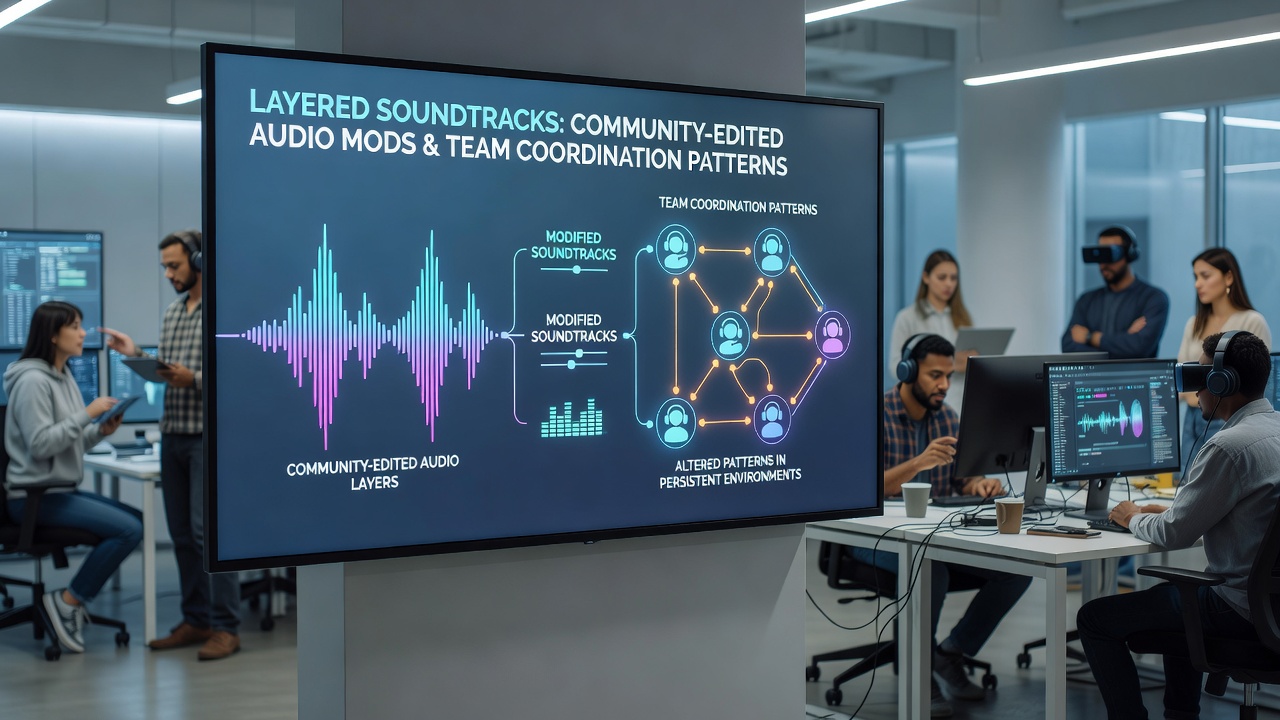 Layered audio waveforms overlaid on arena simulation coordination maps
