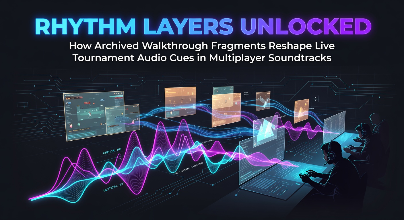 Visual representation of layered audio waveforms from archived game walkthroughs integrated into live tournament soundtracks