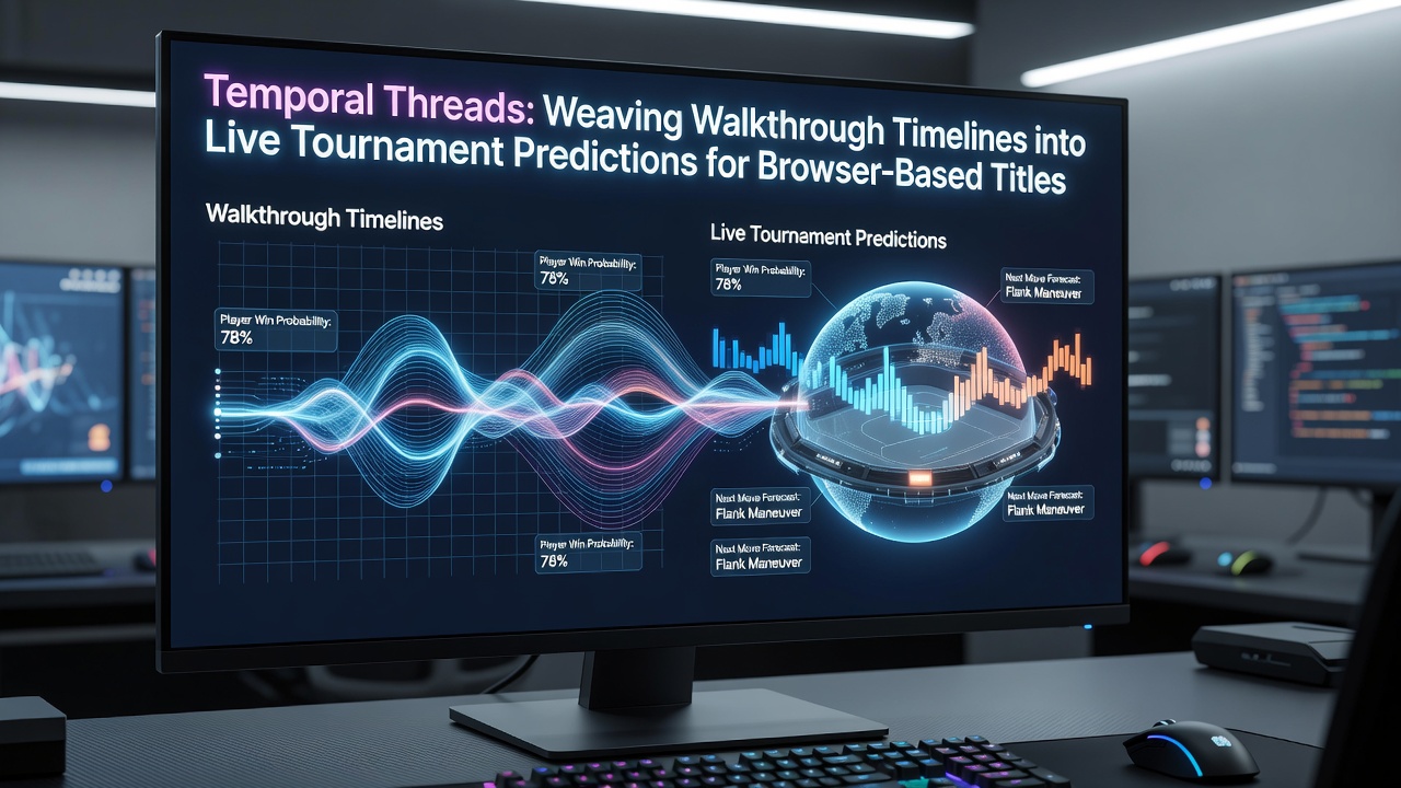 Visualization of timeline threads connecting past walkthrough data to ongoing browser tournament predictions