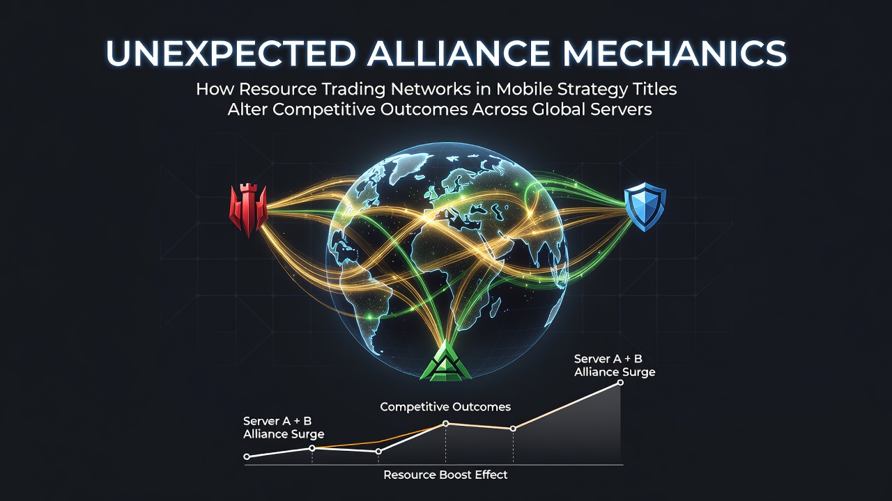 Mobile strategy game interface showing resource trading between allied players across global servers