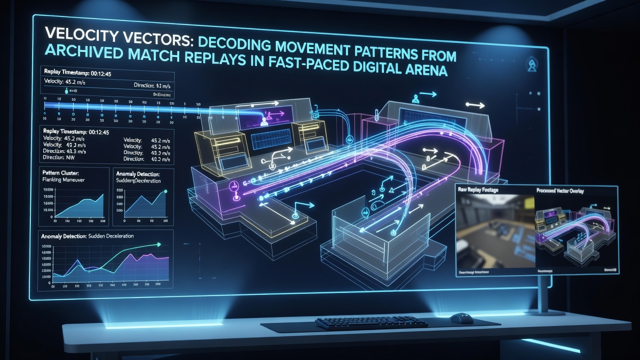 Vector field visualization highlighting player trajectories during a fast-paced arena match