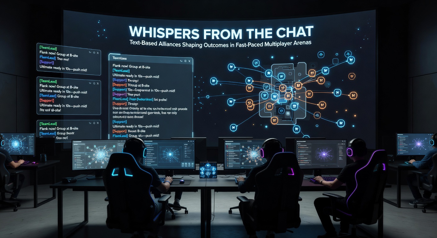 Text chat logs displaying alliance coordination during a multiplayer arena session